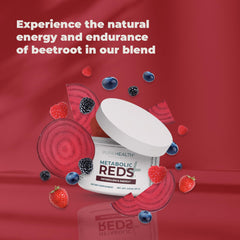 Beetroot and berry ingredients with Reds powder for vitality