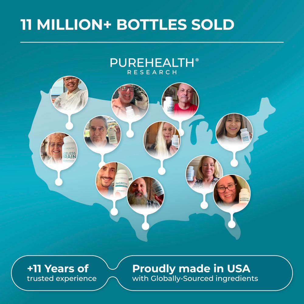 PureHealth Research US-made cgmp packaging emphasizes quality and safety.