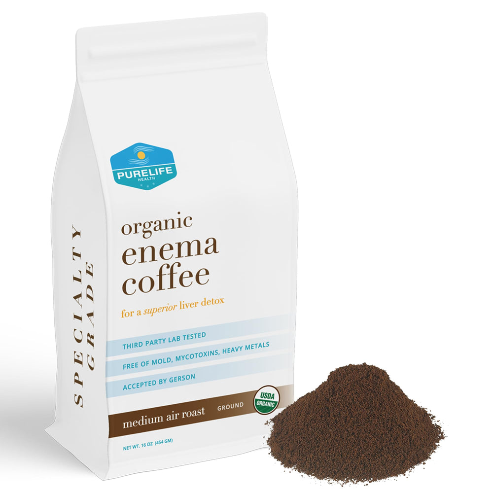 PureLife Enema Coffee 1lb organic ground in resealable bag for daily use.