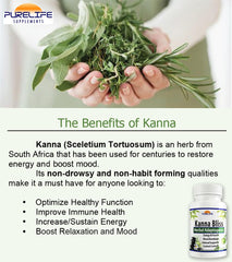 PureLife Kanna Bliss label detail showing herbal adaptogens for balance.