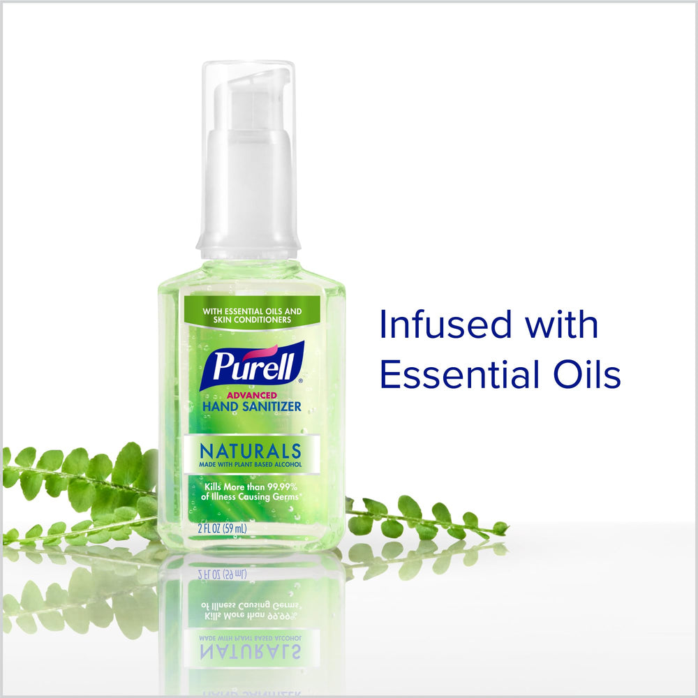EcoLogo-certified Purell Naturals bottle, plant-based alcohol in a portable container
