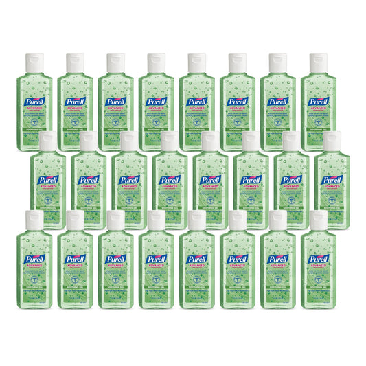 Purell Advanced Hand Sanitizer soothing gel desk bottle on a desk for quick germ protection.