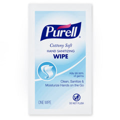 Purell Cottony Soft Wipes, individually wrapped, ideal for on-the-go sanitizing.