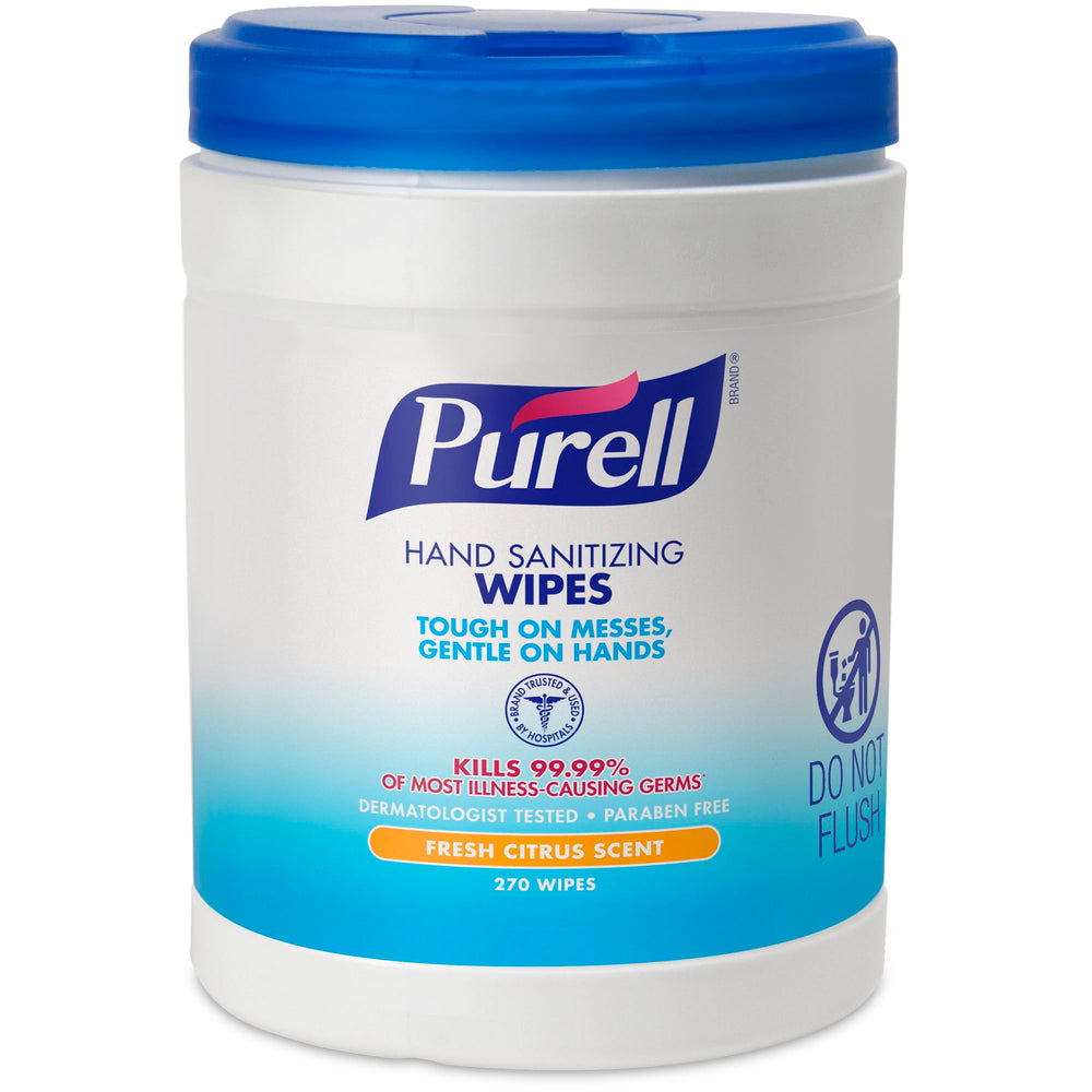 Purell Hand Sanitizing Wipes 270-count Eco-Fit canisters shown in packaging.