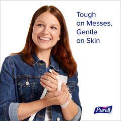 Close-up of Purell wipe texture highlighting gentle skin cleansing.