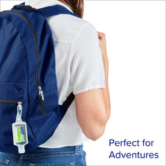 Purell bottle attached to purse for quick sanitizing on-the-go.