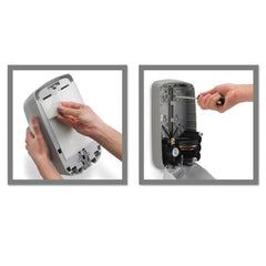 Wall-mounted Purell TFX dispenser enabling hands-free operation.