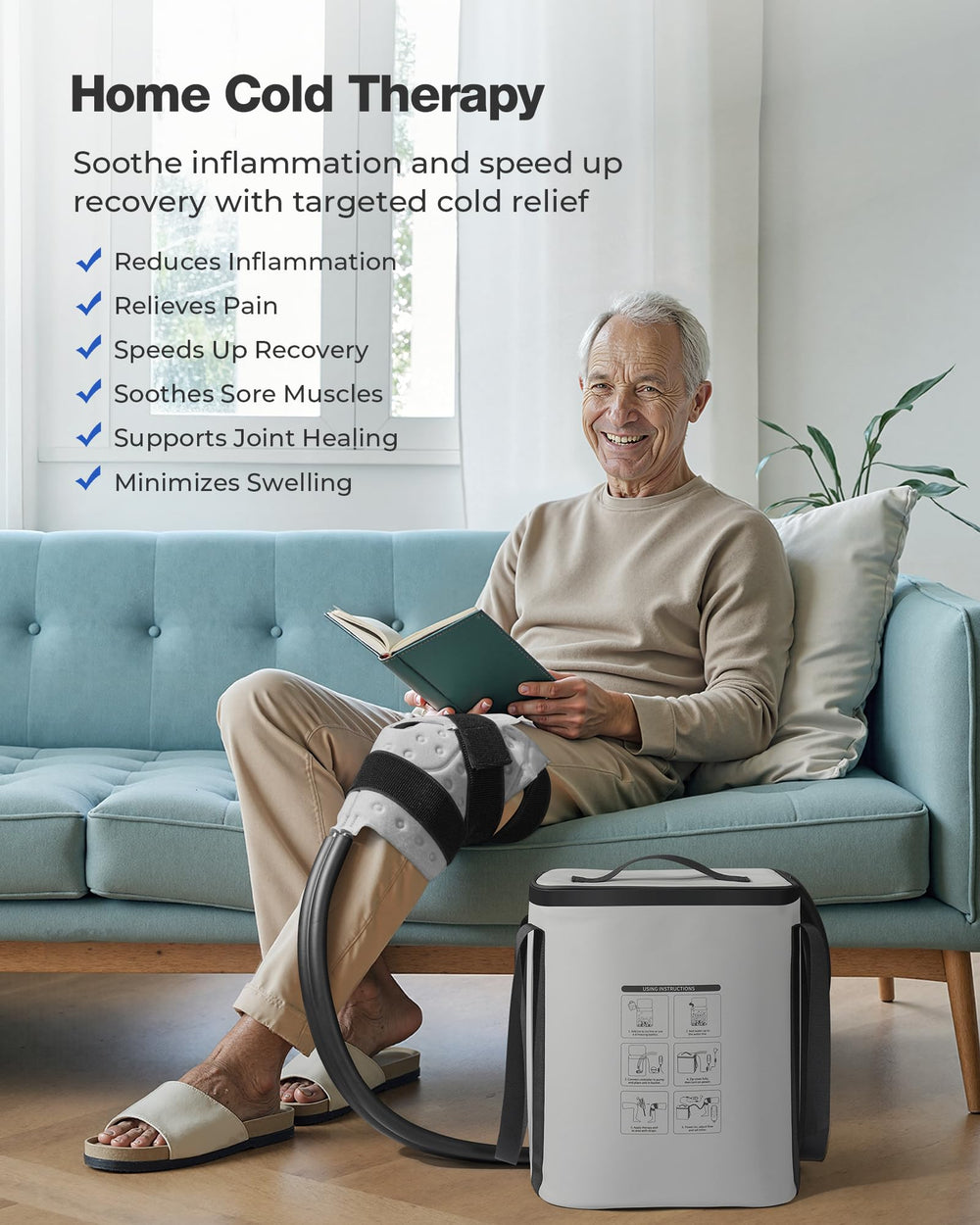 Purella cold therapy machine long 6.2ft tubing expands setup options.