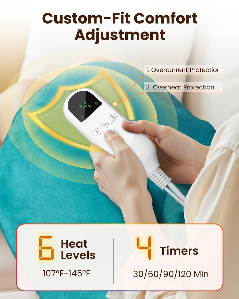 Purella heating pad cover close-up showing machine-washable fabric.