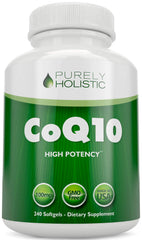 Purely Holistic CoQ10 100mg bottle for energy support.