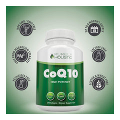 Purely Holistic CoQ10 USA-made label highlights domestic production.