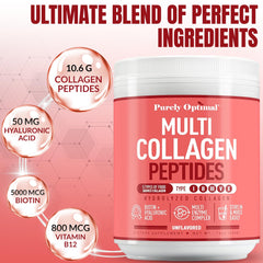 Scoop of Purely Optimal collagen powder ready to mix into water.