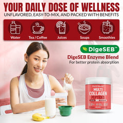 Smoothie glass featuring Purely Optimal collagen for glossy skin.