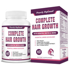 Purely Optimal Hair Growth Vitamins bottle for daily use supporting hair vitality