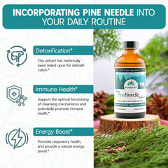 Purely Wild Pine Needle Extract label close-up with ingredients and sourcing