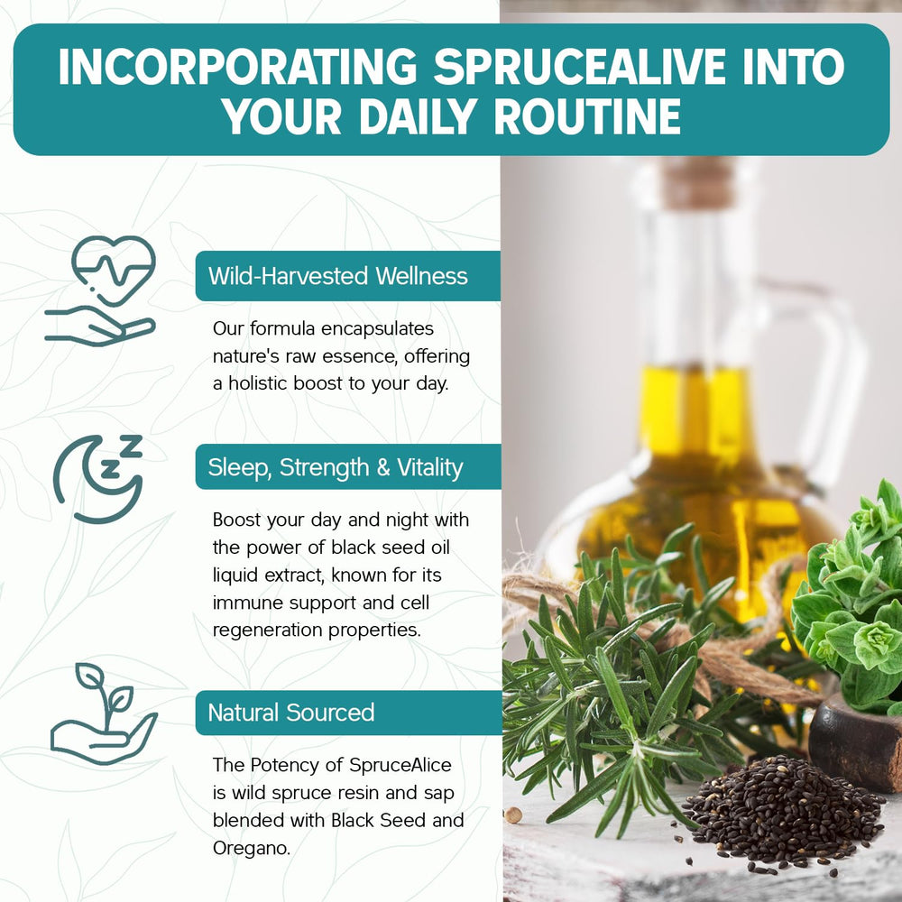 PURELY WILD SpruceAlive forest scene reflects wild-harvest origins.