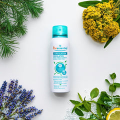 Puressentiel Circulation Spray vegan formula supports clean leg care.