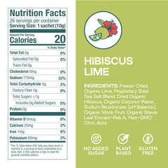 Purest Electrolyte hibiscus lime ingredients closeup highlighting organic botanicals.