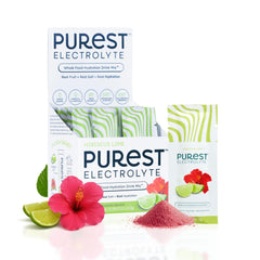 Purest Electrolyte hibiscus lime packet front for quick workout hydration.