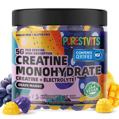 PURESTVITS Creatine Monohydrate Gummies bottle front showing vegan formula