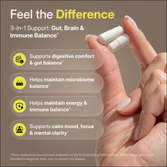 Purewell Sciences Psychobiotics daily-use scene suggests simple routine and reliable gut support