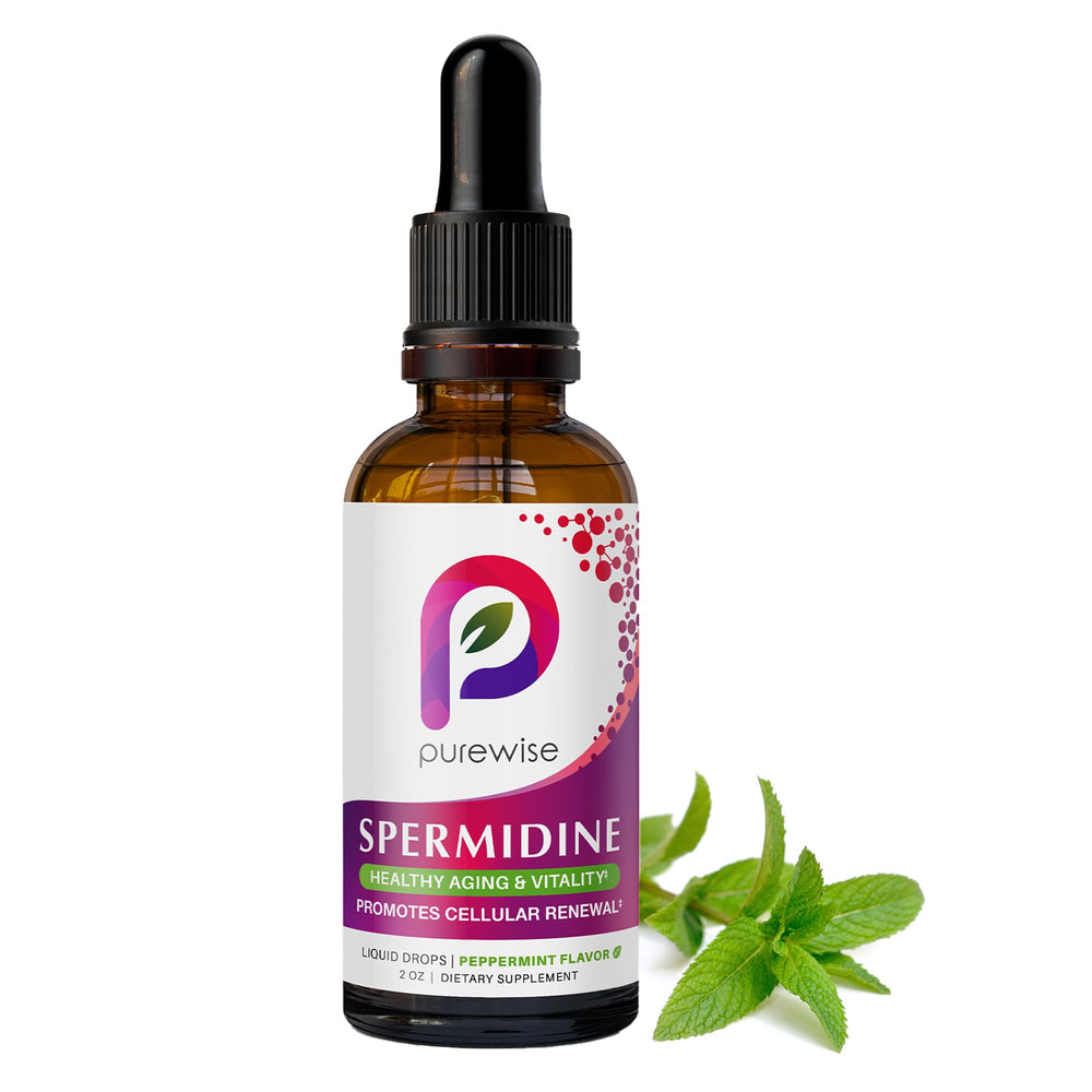 PureWise Spermidine Drops bottle displaying high-potency formula for daily use.