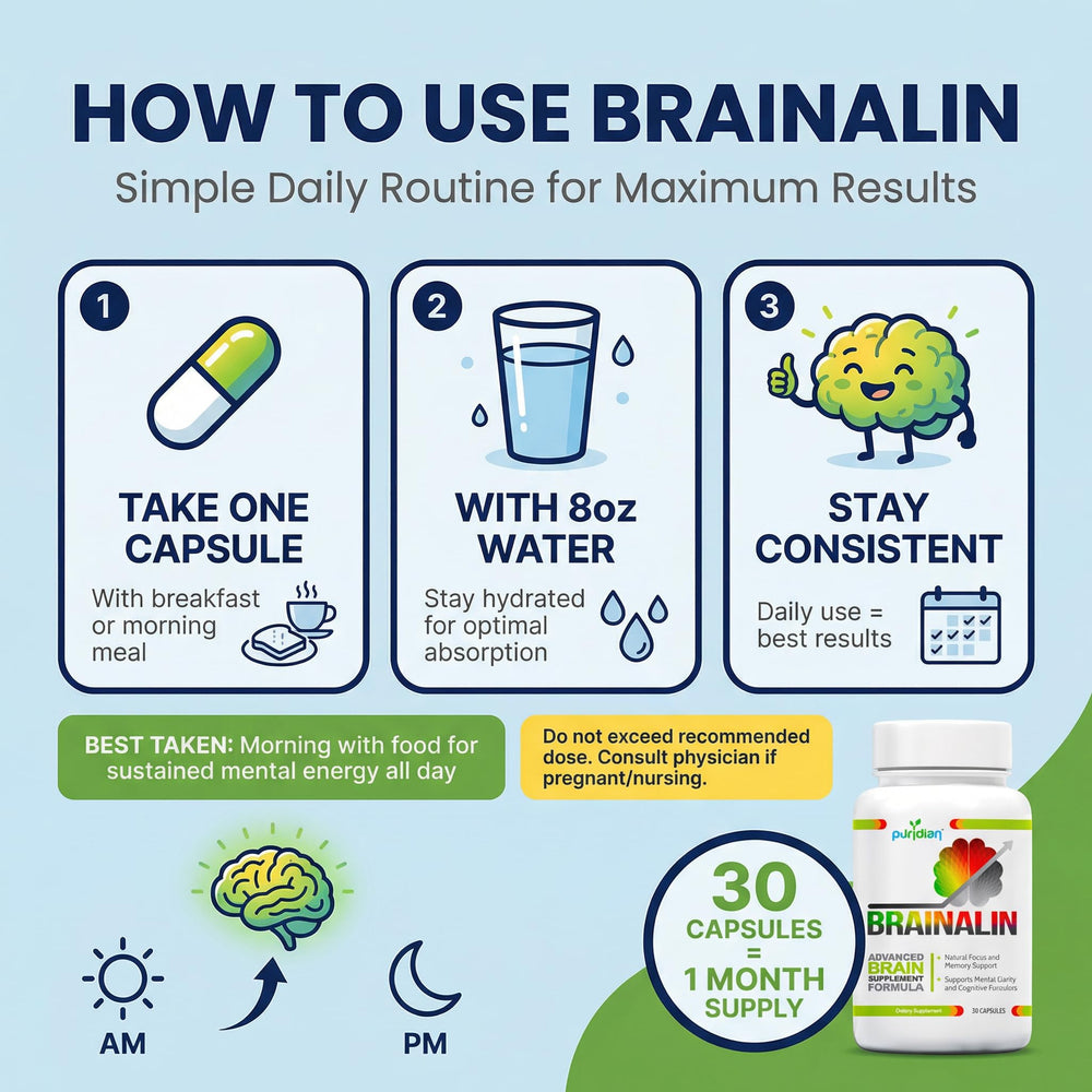 Puridian Brainalin morning routine scene signaling clear thinking throughout the day.