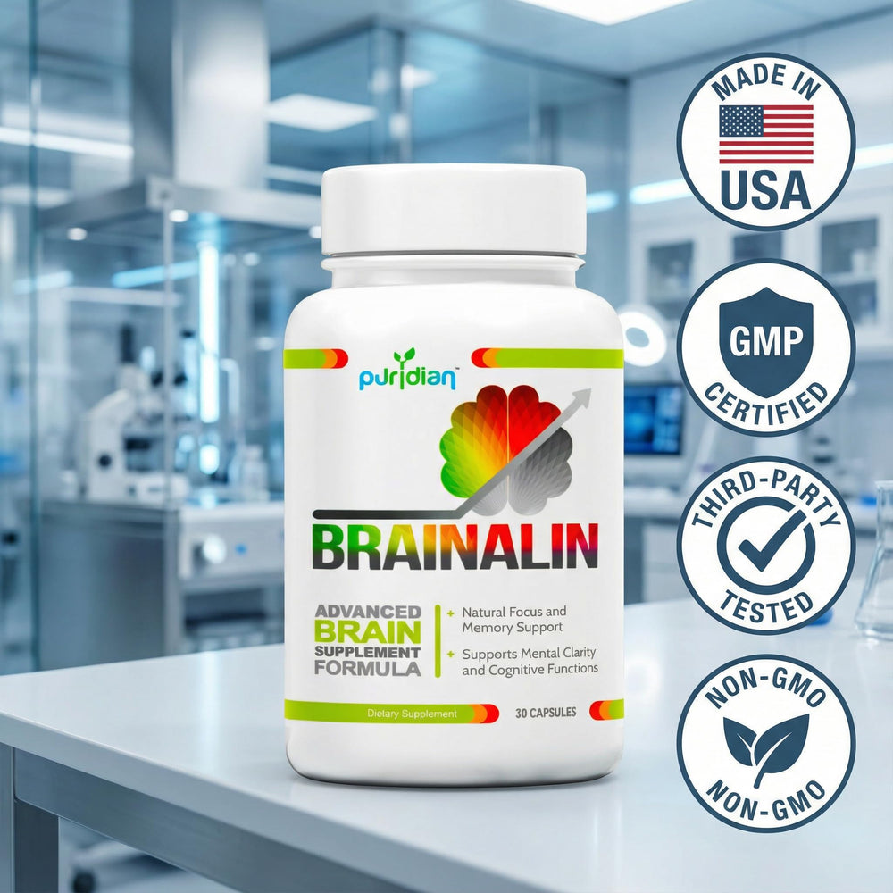 Puridian Brainalin third-party lab seal indicating tested potency and purity.