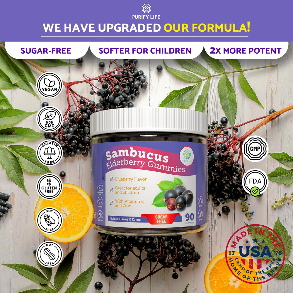 Purify Life Elderberry Gummies with zinc and vitamin C, highlighting texture and color.