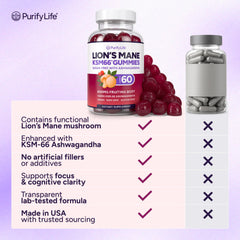 Purify Life Lions Mane gummies serving size image supports a simple daily focus routine