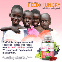 Purify Life vegan collagen gummies close-up shows chewy texture for convenient daily use.