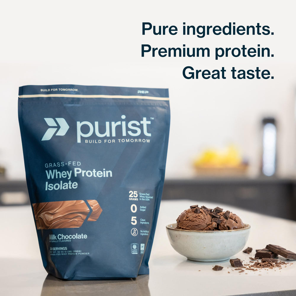 PURIST REP Chocolate bottle features gluten-free, sugar-free protein for workouts