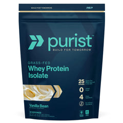 PURIST REP Vanilla bottle highlights gluten-free, sugar-free protein for post-workout recovery