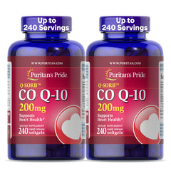 Puritan's Pride CoQ10 200mg bottle shown for heart support potential.