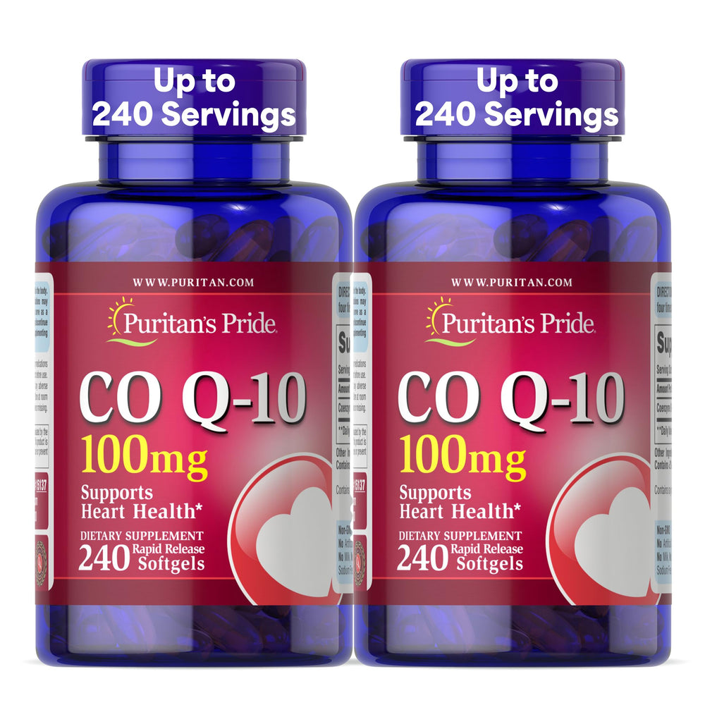 Puritan's Pride CoQ10 bottle promoting heart health.
