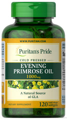 Puritan's Pride Evening Primrose Oil 1000 mg bottle highlighting GLA for skin support