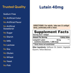 Puritan's Pride Lutigold label features lutein and zeaxanthin for wellness.