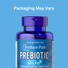 Puritan's Pride Prebiotics capsules close-up highlights simple, rapid-release supplementation.