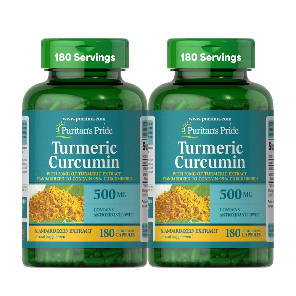 Puritan's Pride Turmeric Curcumin bottle for daily wellness.