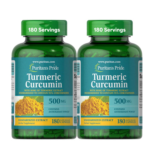 Puritan's Pride Turmeric Curcumin bottle for daily wellness.