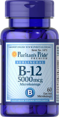 Puritan's Pride Vitamin B-12 lozenge dissolving under the tongue for easy absorption and daily energy.