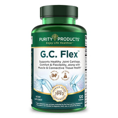 Purity Products G.C. Flex bottle showing the 90 capsules for joint support and flexibility