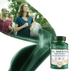 Purity Products H.A. Joint capsules in hand for easy daily use.