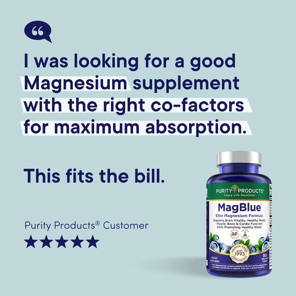 MagBlue bottle label highlighting Vitamin D, Zinc, and Boron for balanced mineral support