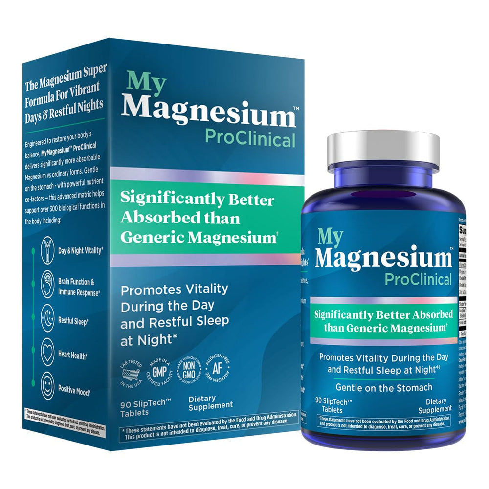 Purity Products MyMagnesium ProClinical bottle front shows high-absorption magnesium for daily use.