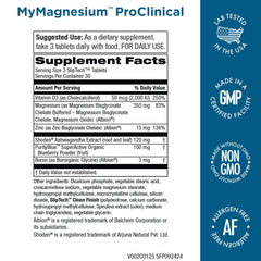 Purity Products MyMagnesium ProClinical bottle label emphasizes allergen-free, GMO-free formulation.
