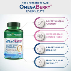 Purity Products OmegaBerry bottle highlights 1000 IU vitamin D3 for daily balance