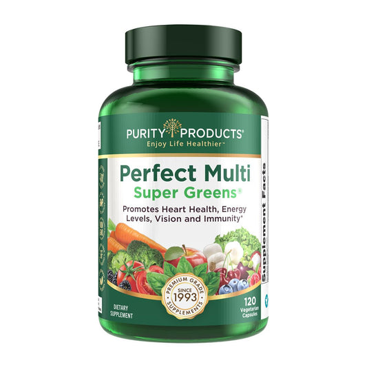 Purity Products Perfect Multi Super Greens bottle front showing daily nutrient boost