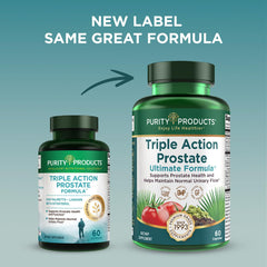 Purity Products Triple Action Prostate capsules arranged for daily use and daytime energy support.