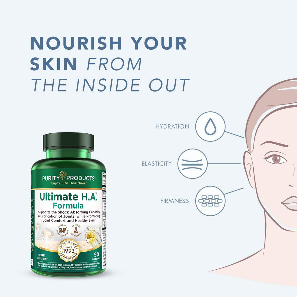 Purity Products Ultimate HA Formula ingredient list with hydrolyzed collagen II and hyaluronic acid.